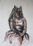 Affable Wolves 1 - pencil and pastel on paper