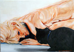 Painting of a girl and cat